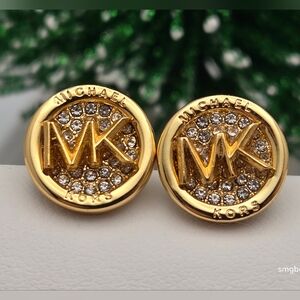 Michael Kors Gold-Tone MK Logo Pavé Crystal Stud Earrings Stainless Steel NOWT